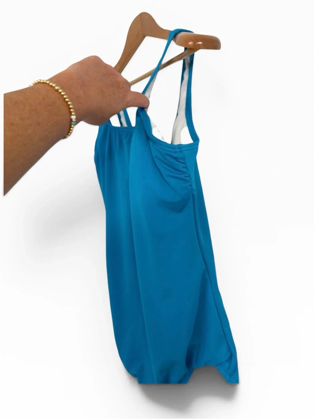 Lands’ End Tugless Mastectomy One Piece Swimsuit Blue Chlorine Resistant 16 NWT